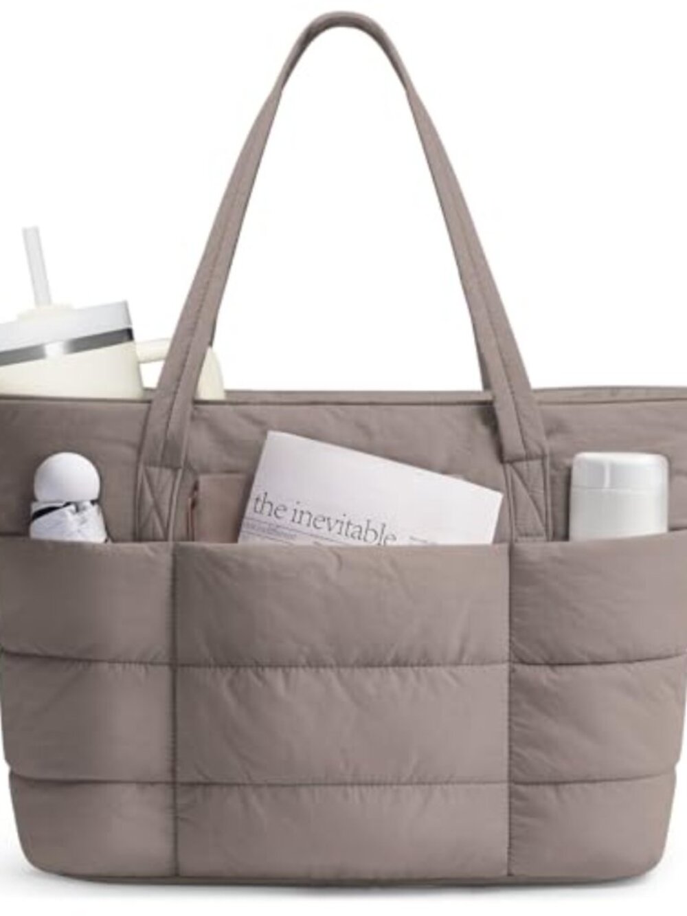 Quilted Puffer Tote Bag Nylon Lightweight Travel Work Laptop Tote